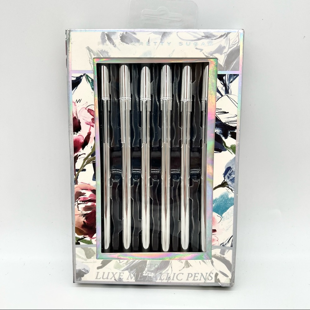 Set of 6 Metallic Silver Pens with Black Ink